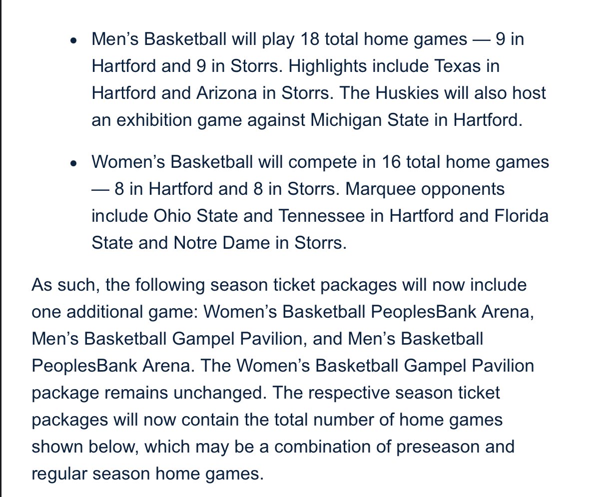 dmad1433's tweet image. From the UConn ticket office: Texas will come to Hartford. Arizona will head to Storrs for home games against @UConnMBB. Newly added exhibition against Michigan State will be in Hartford too.