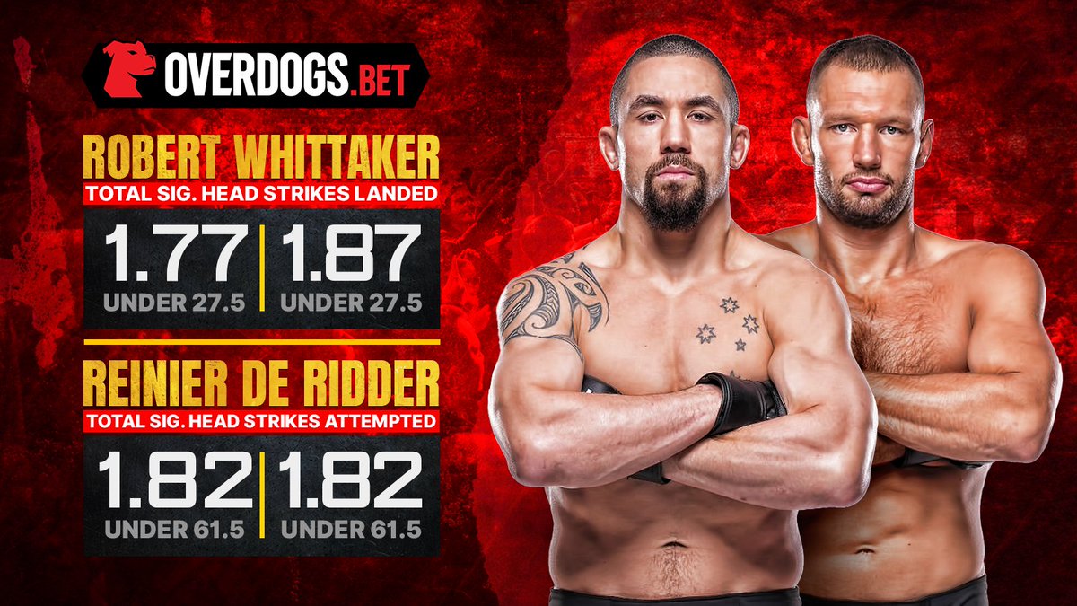 OverDogsBet's tweet image. Robert Whittaker vs Reinier De Ridder 🥊
Head strikes landed vs attempted – who you backing?