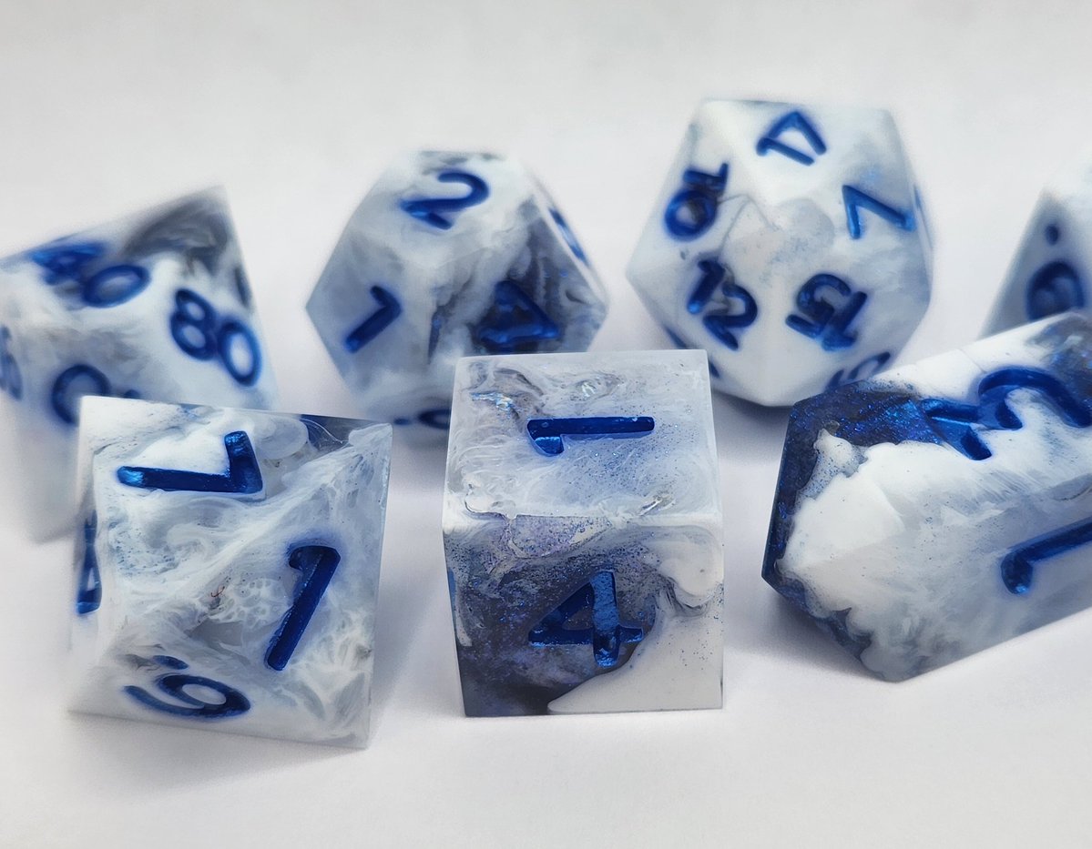 Sinnamon_Dice's tweet image. Blizzard Dice Set ❄️
#dnd #ttrpg #handmadedice #dice #dungeonsanddragons