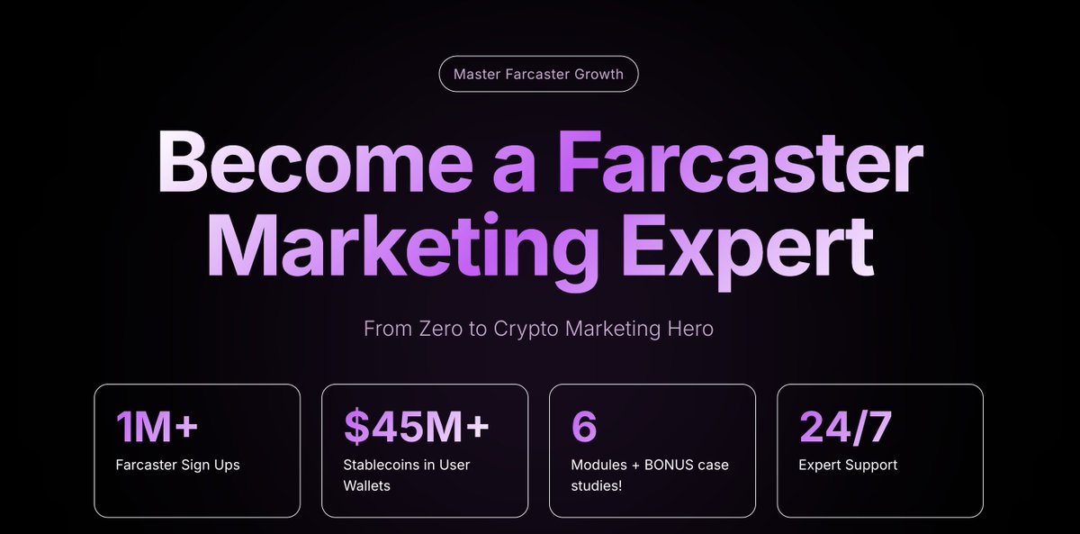 samuellhuber's tweet image. 📢 Announcing: Our first Farcaster GTM course (and how you can get it for free!) 🔥
Took us 4 months.
60+ videos.
And now it is finally here: Our FIRST course to become a Farcaster marketing expert within two weeks.
Inside this course, you will learn:
- All about Farcaster…