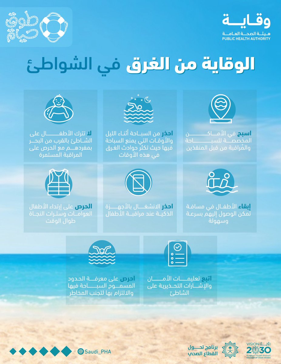 Saudi_PHA's tweet photo. سلامة الأطفال في الشواطئ مسؤوليتنا جميعًا، وتبدأ بالالتزام بالتعليمات وعدم تركهم دون رقابة.

Beach safety starts with awareness…
Follow the rules, stay alert, and never leave children unattended near the water.

#طوق_حياة 
#هيئة_الصحة_العامة #وقاية https://t.co/8liQfrA7Lk