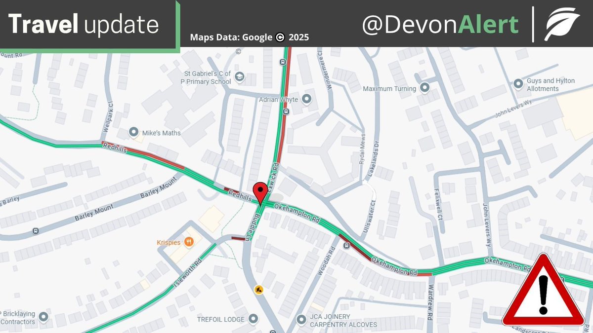 DevonAlert's tweet image. UPDATE: 20:03 24/07/2025 - issue resolved. BW
#Devon 19:04 24/07/2025. The temporary lights at the junction of Exwick Road, Okehampton Road in Exeter, are stuck on red in all directions. The traffic management company have been contacted and an engineer is being sent to site.