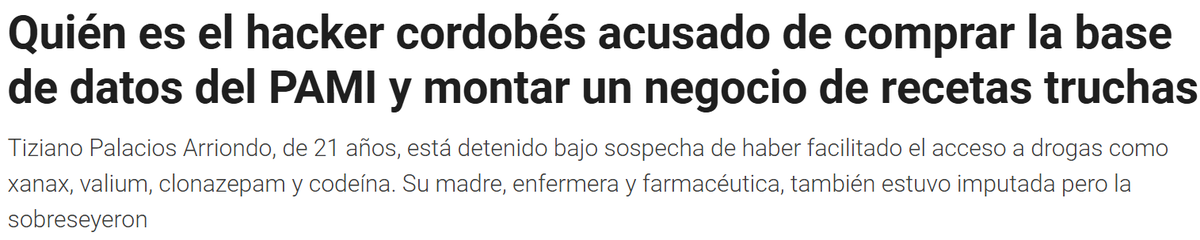 SeguInfo's tweet image. Por pasquines👇 como estos a los investigadores y profesionales de seguridad nos siguen confundiendo con delincuentes.
BTW, TODOS CAEN!
Ahora cayó (uno) de los que utilizaba datos de PAMI para fraguar recetas. Imaginen lo que va a pasar cuando se masifique la receta electrónica.