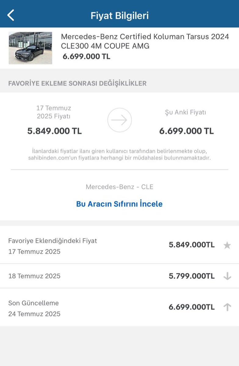 ZamHaberAjans's tweet photo. ÖTV zammından sonra ilandaki aracını tek seferde 900.000 TL artıran fırsatçı. https://t.co/h47SjrTrzH