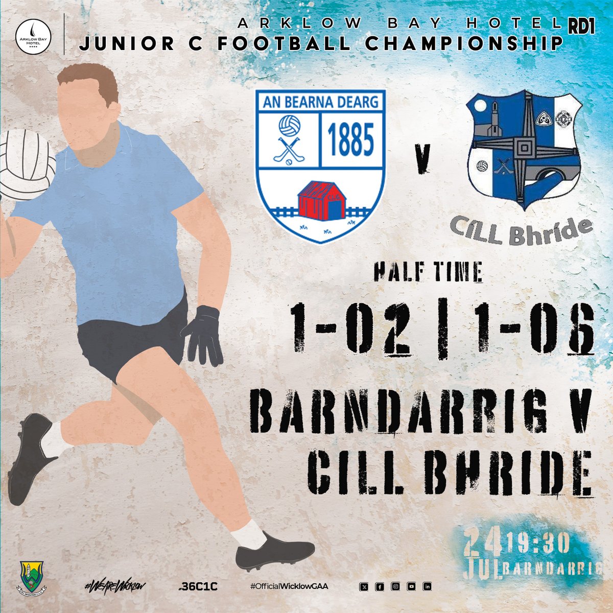 wicklowgaa's tweet image. Arklow Bay Hotel Junior C Football Championship Round 1
Half Time
Barndarrig 1-02
Cill Bhride 1-06
#officialwicklowgaa #WicklowGAA #wearewicklow #36C1C #arklowbayhotel