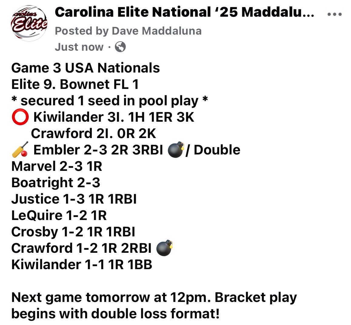 MaddalunaDave's tweet image. Game 3 from USA Nationals