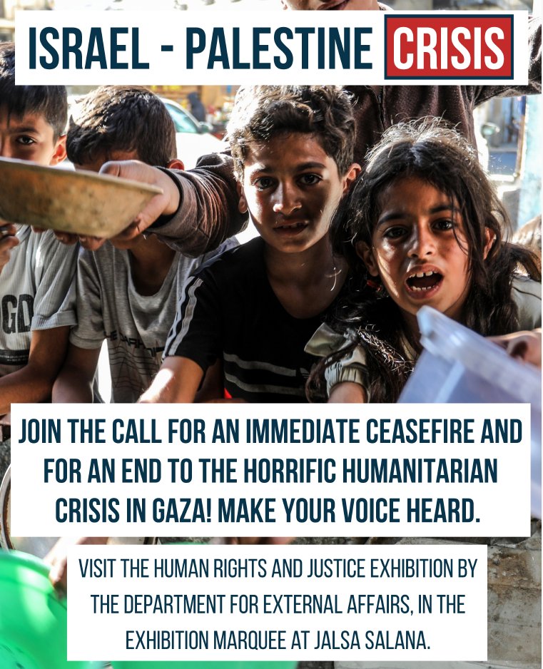 Join the call for an immediate ceasefire and an end to the humanitarian crisis in #Gaza.
Visit the Human Rights &amp; Justice Exhibition by the Department for External Affairs — in the Exhibition Marquee at #JalsaUK.