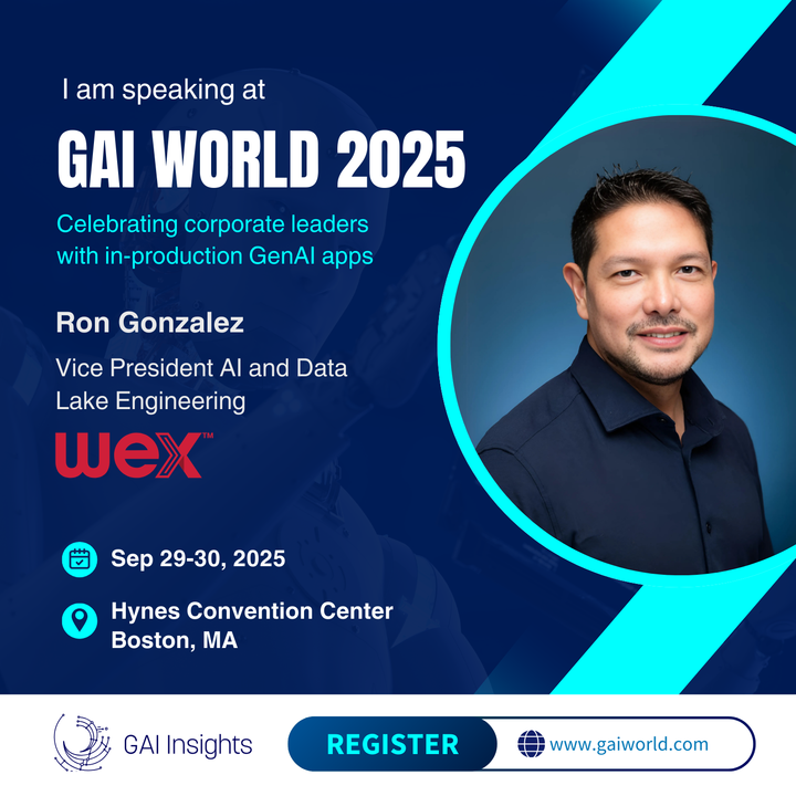 GaIinsights's tweet image. We’re thrilled to announce that Ron Gonzalez, Vice President of AI and Data Lake Engineering at WEX, is joining the speaker lineup at GAI World 2025.
Ron brings a rare mix of enterprise AI expertise and hands-on digital transformation leadership. At WEX, he’s reimagining lead…