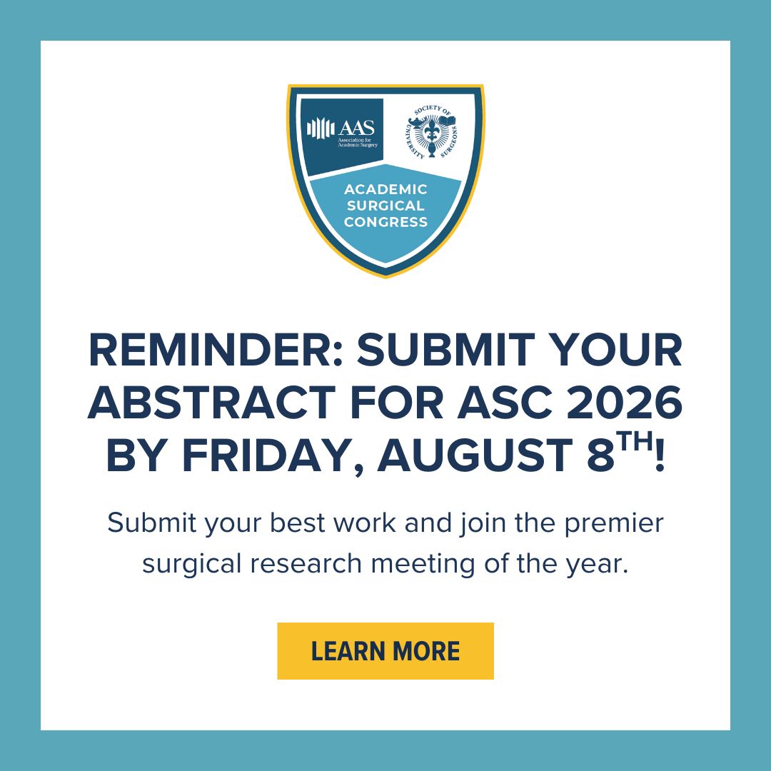 AcademicSurgery's tweet image. Calling all academic surgeons and researchers!
Have a project you’re proud of? Submit your abstract to #ASC2026 by August 8, 2025.
✅ Oral + Quickshot formats
✅ All surgical disciplines
❌ No case studies this year
🚫 No deadline extensions
Let your work be part of the most…