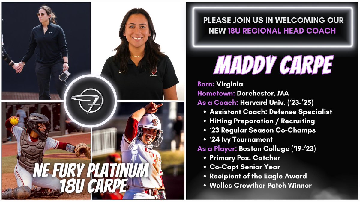 Fury Platinum 18U Roumelis (@fpne18uroumelis) on Twitter photo 📣 Welcome <a href="/MaddyCarpe/">Maddy Carpe</a>, our new coach for the regional 18U program. Coach Carpe will replace Coach Teri and manage her team next season. Teri drops to assist Coach Peyton at the 16U Level. What a staff! <a href="/FPNE18UMorgan/">Fury Platinum 18U Morgan</a> <a href="/FuryPlatinum/">FuryPlatinumSoftballClub</a> <a href="/Jeremy_P_Higdon/">Jeremy Higdon</a> <a href="/JillCHigdon/">⚜Jill C Higdon⚜</a> 📣 Welcome <a href="/MaddyCarpe/">Maddy Carpe</a>, our new coach for the regional 18U program. Coach Carpe will replace Coach Teri and manage her team next season. Teri drops to assist Coach Peyton at the 16U Level. What a staff! <a href="/FPNE18UMorgan/">Fury Platinum 18U Morgan</a> <a href="/FuryPlatinum/">FuryPlatinumSoftballClub</a> <a href="/Jeremy_P_Higdon/">Jeremy Higdon</a> <a href="/JillCHigdon/">⚜Jill C Higdon⚜</a>