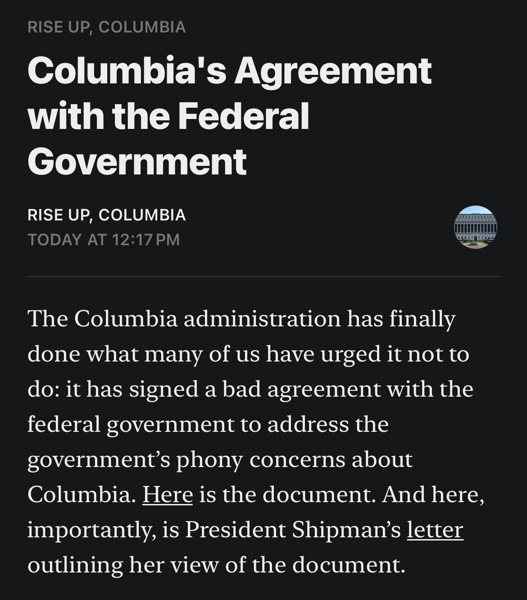 CUIMCStandsUp's tweet photo. Thank you to Rise Up, Columbia for the astute analysis and for the shoutout to CUIMC Stands Up!

We’re a group of medical campus faculty &amp; staff firmly AGAINST the exchange of our values for grant funds, even with our jobs at risk.

https://t.co/YY2hsXJa5a https://t.co/1eAC6CPAPd