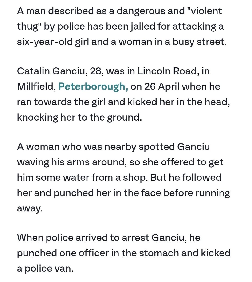 politicseu7's tweet image. Violent thug' jailed after kicking six-year-old girl in the head in Peterborough
Catalin Ganciu, 28, was in Lincoln Road, in Millfield, Peterborough when he ran towards the girl and kicked her in the head, knocking her to the ground
Diversity is our strength