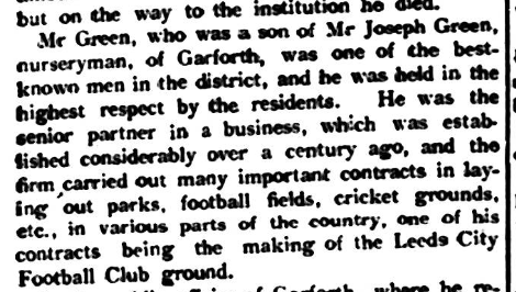 leeds_snippets's tweet image. William Green, who’s company had the contract for the making of the Leeds City’s ground at Elland Road was found dead in Moortown, September 1913.