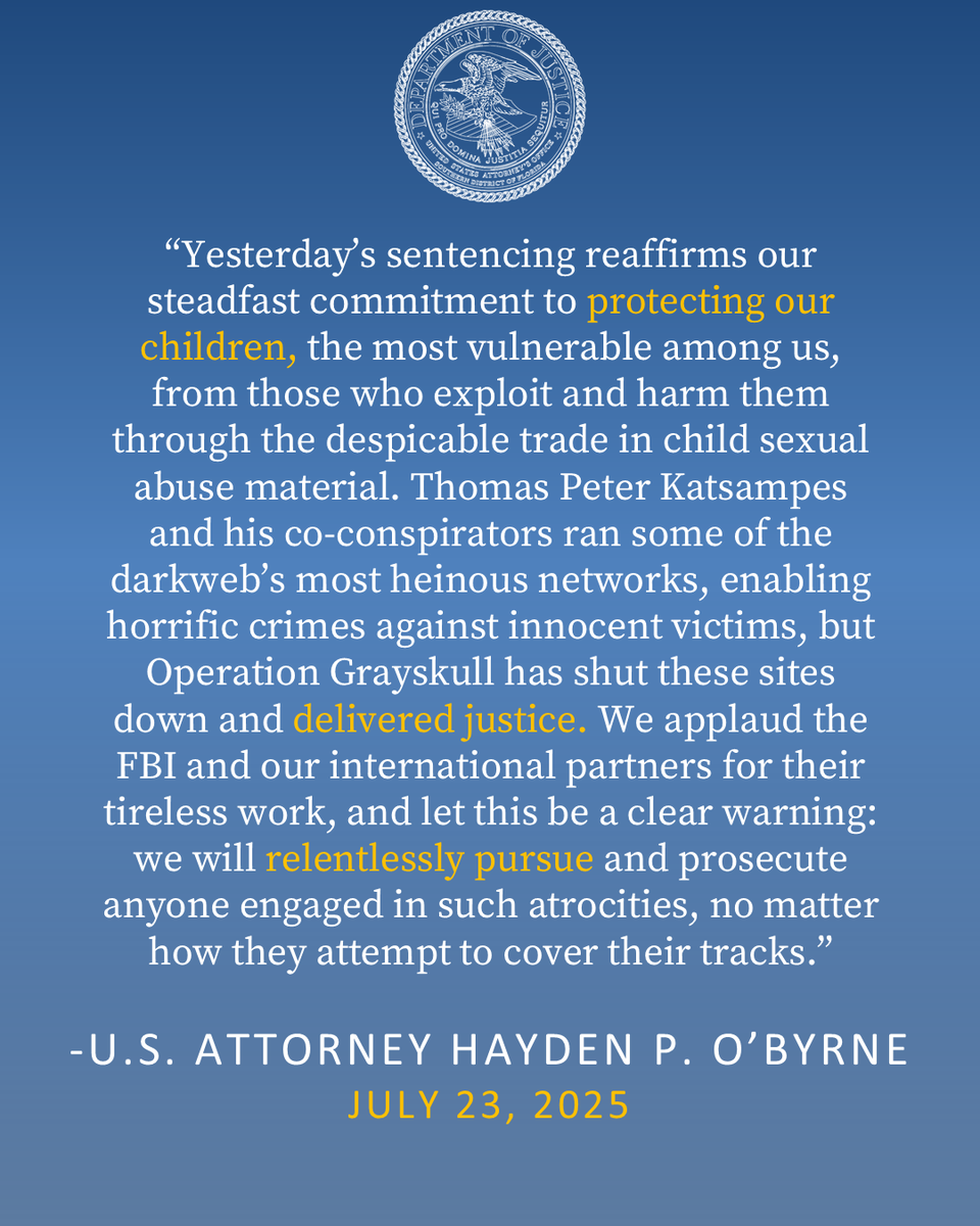 USAO_SDFL's tweet image. Operation Grayskull Culminates in Lengthy Sentences for Managers of Dark Web Site Dedicated to Sexual Abuse of Children - Operation Grayskull Eradicated Four Dark Web Child Abuse Sites and Led to the Convictions of 18 Offenders to Date, Who Have Collectively Received More than…
