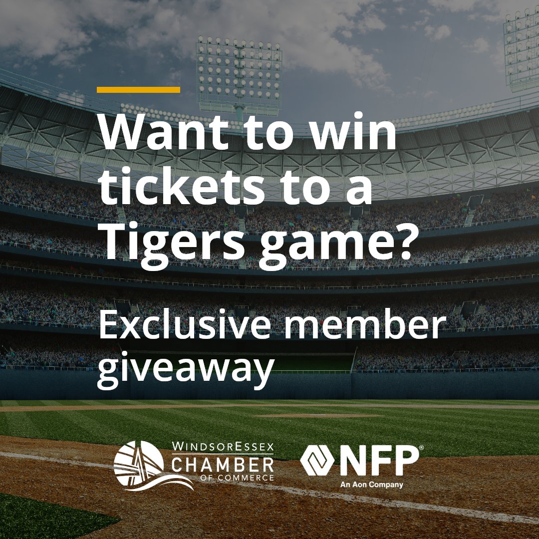 NFP, the <a href="/WERCofC/">Windsor Essex Chamber of Commerce</a>'s group home and auto insurance provider, is giving a lucky chamber member four lower bowl tickets to see the <a href="/tigers/">Detroit Tigers</a> take on the <a href="/Royals/">Kansas City Royals</a> on Aug. 23!

👉 Enter here: go.nfp.ca/Chamber_Giveaw…

Thank you <a href="/nfpca/">NFP, an Aon company (Canada)</a> for supporting the #WindsorEssex business community.
