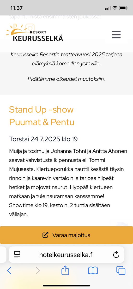 Tuula-RiittaVälikoski (@trvalikoski) on Twitter photo Yksi tapa viettää kaunista kesäiltaa: 3 koomikkoa #Keurusselkäresortissa, paljon tarinoita ja iso yleisö. Johanna Tohni <a href="/MujunenTommi/">Tommi Mujunen</a> ja <a href="/AnittaAhonen/">Anitta Ahonen</a> yhdessä. Kaikki osaavia, mutta <a href="/AnittaAhonen/">Anitta Ahonen</a> juttuineen upposi itselleni eniten! Kiitos😊 Yksi tapa viettää kaunista kesäiltaa: 3 koomikkoa #Keurusselkäresortissa, paljon tarinoita ja iso yleisö. Johanna Tohni <a href="/MujunenTommi/">Tommi Mujunen</a> ja <a href="/AnittaAhonen/">Anitta Ahonen</a> yhdessä. Kaikki osaavia, mutta <a href="/AnittaAhonen/">Anitta Ahonen</a> juttuineen upposi itselleni eniten! Kiitos😊