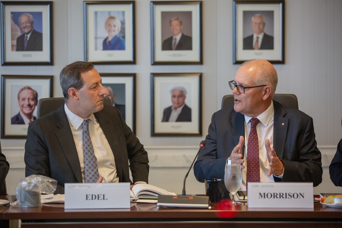 Charles Edel (@charlesedel) on Twitter photo Had a terrific time hosting <a href="/ScoMo30/">Scott Morrison</a> for a <a href="/CSIS/">CSIS</a> <a href="/AustraliaChair/">CSIS Australia Chair</a> roundtable discussion about his perspective on the 🇦🇺 - 🇺🇸 alliance, #AUKUS, and 🇨🇳's long-term strategic objectives. <a href="/CSISGeopolitics/">CSIS Geopolitics and Foreign Policy</a> Had a terrific time hosting <a href="/ScoMo30/">Scott Morrison</a> for a <a href="/CSIS/">CSIS</a> <a href="/AustraliaChair/">CSIS Australia Chair</a> roundtable discussion about his perspective on the 🇦🇺 - 🇺🇸 alliance, #AUKUS, and 🇨🇳's long-term strategic objectives. <a href="/CSISGeopolitics/">CSIS Geopolitics and Foreign Policy</a>