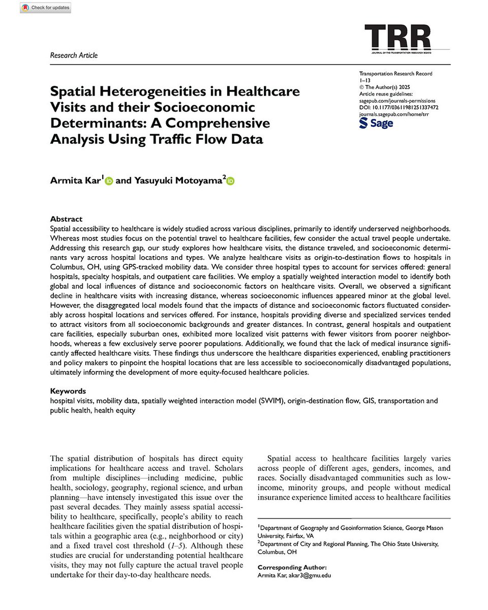 KnowltonOSU's tweet image. Associate Professor Motoyama published:
—“The (Uneven) Spatial Distribution of Entrepreneurial Support Organizations in the Regional Ecosystem”
—“Spatial Heterogeneities in Healthcare Visits and their Socioeconomic Determinants: A Comprehensive Analysis Using Traffic Flow Data”
