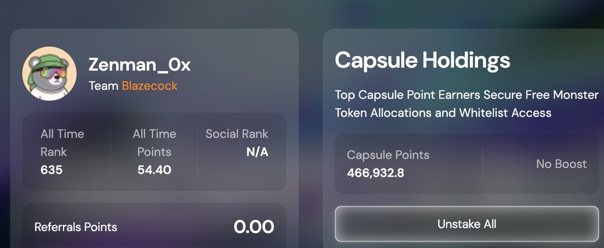 Zenman_0x's tweet image. 🚨MAJOR UPDATE
Long awaited @monstersdotfun game will go into test for Capsule & Obsidian holders next week.
@moodsMoodi didn't allow me to stream the test game on @AbstractChain next week..no idea why 😆
Really proud of myself for not selling Capsule.
Bought for 0.38e at…