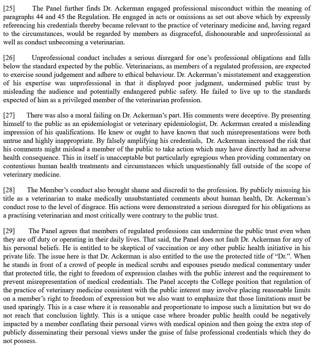 LawScribes's tweet image. #Freespeech and professional ethics: College of #Veterinarians of Ontario discipline committee finds veterinarian publicly misrepresented himself at an anti-#vaccination rally to undermine public health advice on #covid19.
