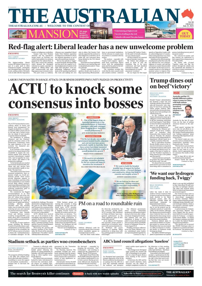 ๐ต๐๐๐๐ ๐ฟ๐๐๐๐ ๐๐๐๐๐ข ๐ฐ (@ukpapers) on Twitter photo ๐ฆ๐บ ACTU To Knock Some Consensuses Into Bosses
โซThe ACTU has launched an extraordinary attack on bosses and blamed โpoor managementโ for sluggish productivity, as employers unite ahead of the economic reform roundtable
โซ<a href="/gregbrown_TheOz/">Greg Brown</a> <a href="/mcranston1/">Matthew Cranston</a>
#frontpagestoday #Australia ๐ฆ๐บ ACTU To Knock Some Consensuses Into Bosses
โซThe ACTU has launched an extraordinary attack on bosses and blamed โpoor managementโ for sluggish productivity, as employers unite ahead of the economic reform roundtable
โซ<a href="/gregbrown_TheOz/">Greg Brown</a> <a href="/mcranston1/">Matthew Cranston</a>
#frontpagestoday #Australia