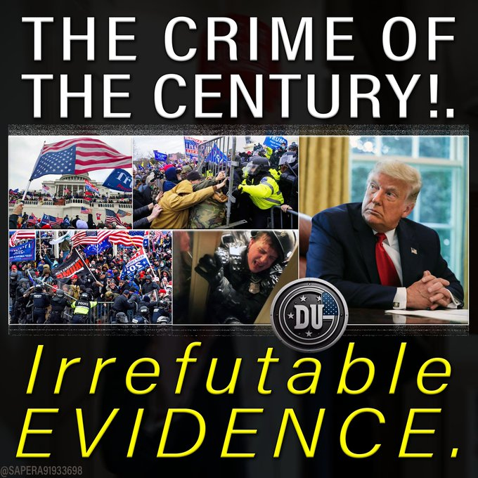 DUnitedGraphics's tweet photo. Obama did not commit the "Crime of the Century."

Trump did when he gathered his cult and his right wing Proud Boys to come to the Capitol on 1.6.2021 to riot.

People were hurt and killed. Yet he refused for hours to stop it.

If anyone belongs in jail it is Trump.
#DemsUnited https://t.co/7X513i5Jny