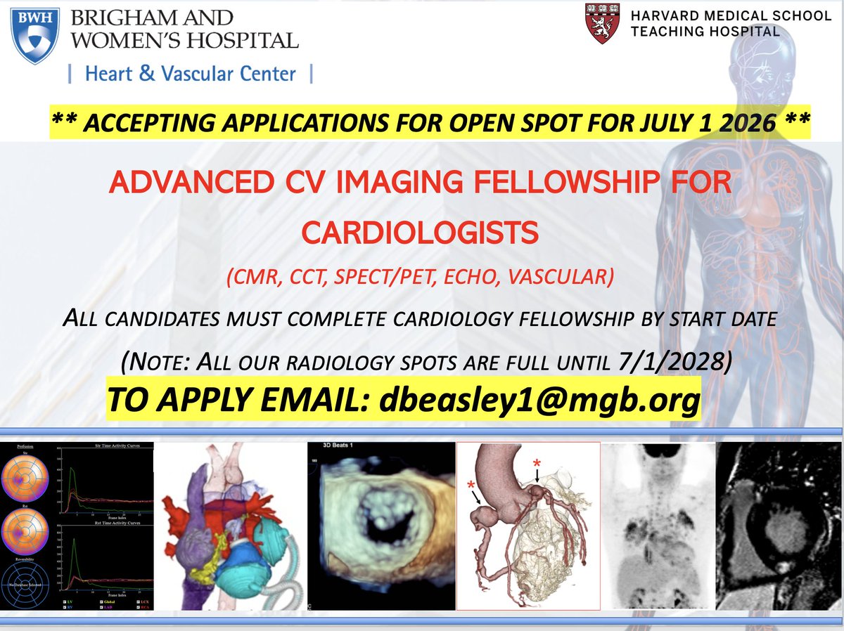 For any cardiology fellows interested in training in multimodality CV imaging --&gt; we have an unexpected opening for our 2 year fellowship starting July 1, 2026

Please RT/share #YesCCT #ThinkPET #WhyCMR #EchoFirst #CVImaging #ACCImaging #PCCT