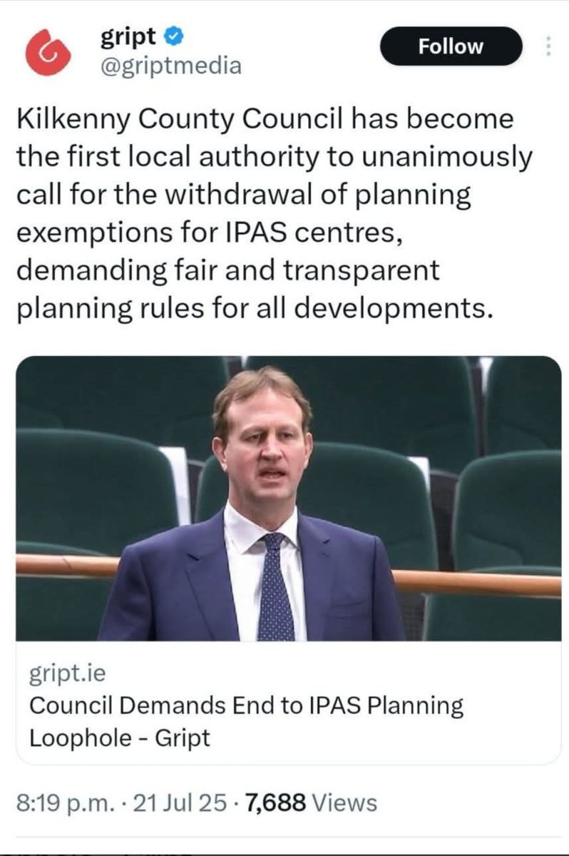 politicseu7's tweet image. Kilkenny Council passed motion calling on Minister for Justice to withdraw all planning exemptions for IPAS centres county
These should be withdrawn in every county. Weekly protests across the country the government should read the room & listen to the Irish people for a change