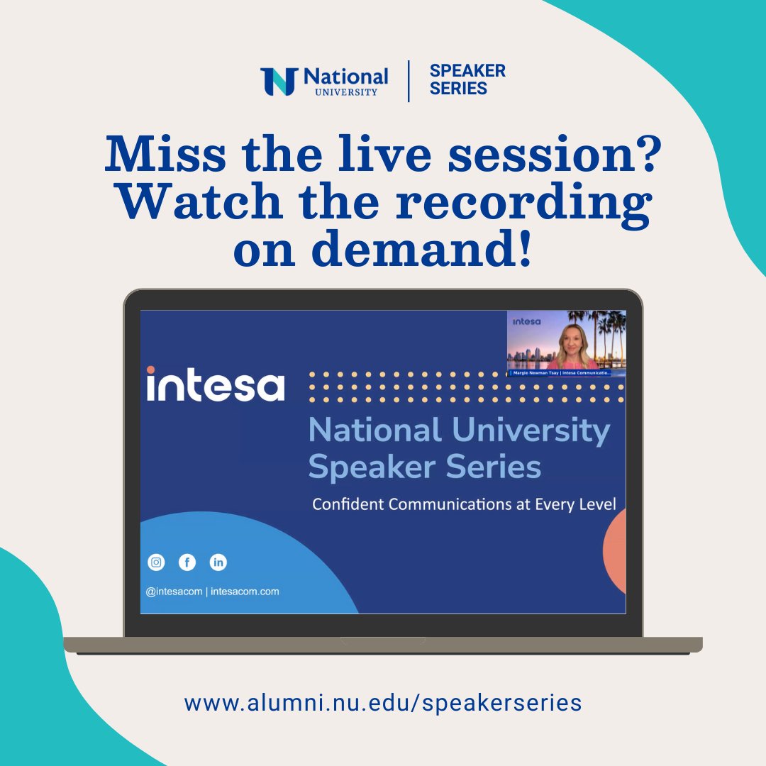 National University Alumni Association (@natunivalumni) on Twitter photo "Confident communication is a mindset" watch as <a href="/MargieNewman/">Margie Newman Tsay</a> dives deeper in our recent #NUSpeakerSeries!
If you missed it, catch the recording here: alumni.nu.edu/speakerseries "Confident communication is a mindset" watch as <a href="/MargieNewman/">Margie Newman Tsay</a> dives deeper in our recent #NUSpeakerSeries!
If you missed it, catch the recording here: alumni.nu.edu/speakerseries