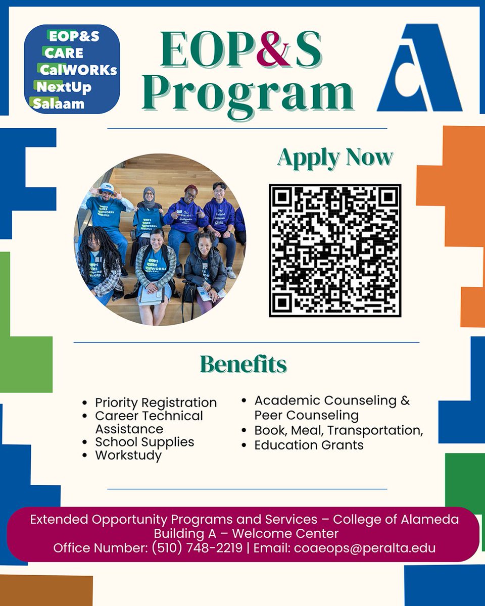 The Peralta Colleges (@peraltacolleges) on Twitter photo 📢 Unlock your success with EOPS at <a href="/CollegeAlameda/">College of Alameda</a>🎓
Get priority reg, book/meal support, grants, & more!
📍 Visit us: Building A – Welcome Center
📞 (510) 748-2219 ✉️ coaeops@peralta.edu
Apply now & thrive! 🚀bit.ly/4lVyb9G
#EOPS #CollegeOfAlameda #StudentSupport 📢 Unlock your success with EOPS at <a href="/CollegeAlameda/">College of Alameda</a>🎓
Get priority reg, book/meal support, grants, & more!
📍 Visit us: Building A – Welcome Center
📞 (510) 748-2219 ✉️ coaeops@peralta.edu
Apply now & thrive! 🚀bit.ly/4lVyb9G
#EOPS #CollegeOfAlameda #StudentSupport