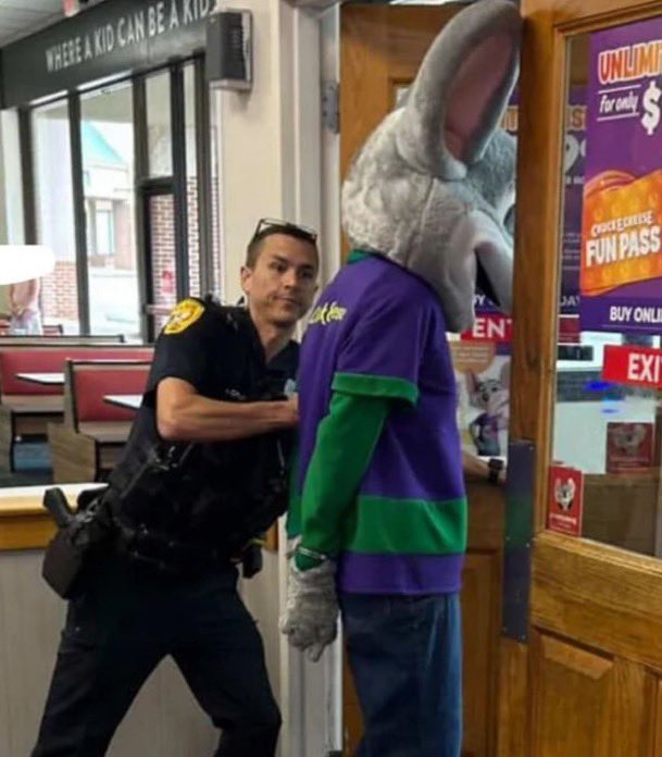 Me getting kicked out of the casino for trying to gamble with Chuck E. Cheese coins