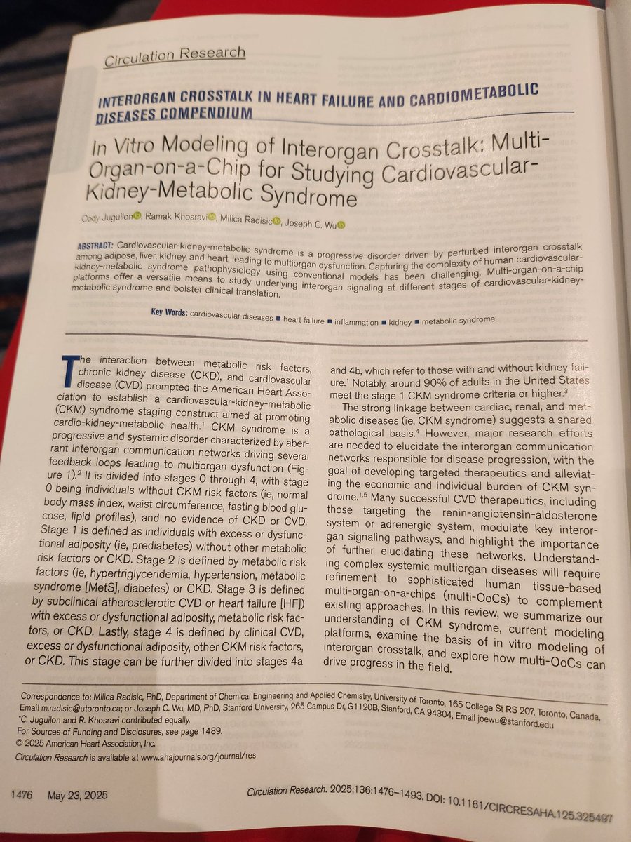 Milica Radisic (@milicaruoft) on Twitter photo Awesome to see our joint paper with Joe Wu of <a href="/Stanford/">Stanford University</a> in issue featured by <a href="/CircRes/">Circulation Research</a> at #bcvs25 <a href="/AHAScience/">AHA Science</a>
In Vitro Modeling of Interorgan Crosstalk: Multi-Organ-on-a-Chip for Studying Cardiovascular-Kidney-Metabolic Syndrome | Circulation Research share.google/rAqF3B6zWEPVqY… Awesome to see our joint paper with Joe Wu of <a href="/Stanford/">Stanford University</a> in issue featured by <a href="/CircRes/">Circulation Research</a> at #bcvs25 <a href="/AHAScience/">AHA Science</a>
In Vitro Modeling of Interorgan Crosstalk: Multi-Organ-on-a-Chip for Studying Cardiovascular-Kidney-Metabolic Syndrome | Circulation Research share.google/rAqF3B6zWEPVqY…