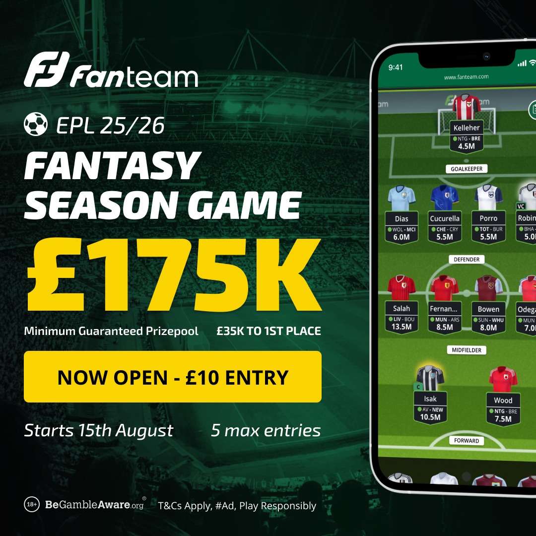 ⚽️ FANTASY FOOTBALL ⚽️

Want to keep things simple? 
Want a shot at a huge payout? 

Play the <a href="/FanTeamOfficial/">FanTeam</a> game!

💷 £175,000 in prizes
👑£35,000 to 1st place
⚡️£10 entry

New users - click here 👇 af.fanteam.com/click?o=1&a=12…

How to play guide here 👇
davetindalltravelblog.com/2025/07/23/epl…