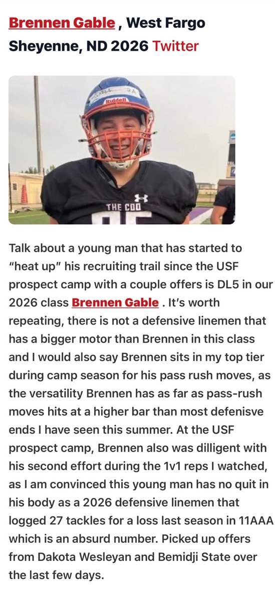 Really appreciate the write-up <a href="/NWahlScouting/">Nate Wahl</a> <a href="/PrepRedzoneDAK/">Prep Redzone Dakotas</a> 
Stay tuned for this season, gonna be a big one 💯💯