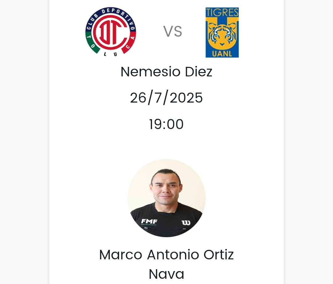 GuzmanGasso's tweet image. ¡Marco Antonio 'Gato' Ortiz será el ÁRBITRO CENTRAL del @TolucaFC vs @TigresOficial!
🔍🟨🟥🏟🇲🇽
🖥 En el #VAR estará Ismael Rosario López Peñuelas.