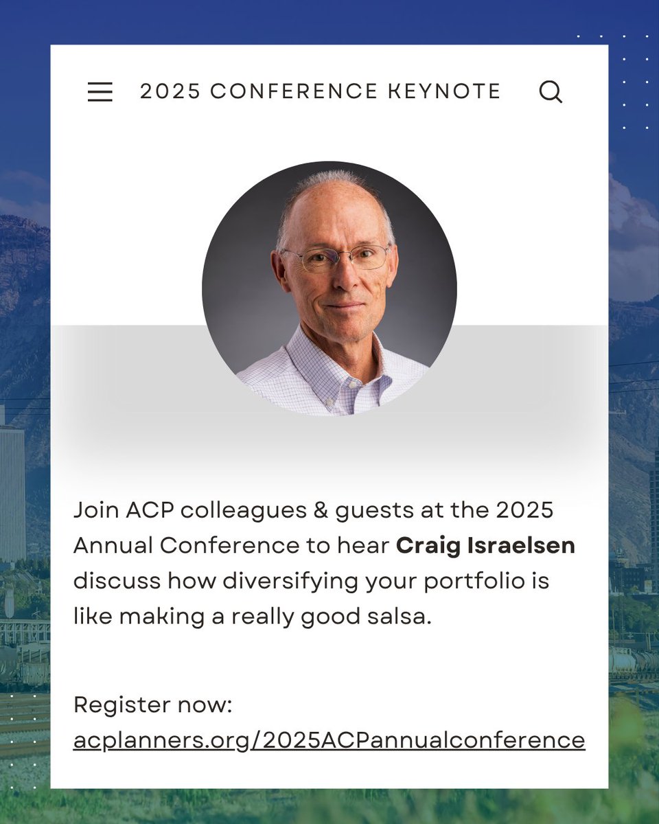 "Building an investment portfolio is a lot like making salsa" said no one...oh wait. Craig Israelsen said that! Join ACP at the 2025 Annual Conference to hear Craig explain the salsa approach to your investment portfolio. acplanners.org/2025acpannualc…