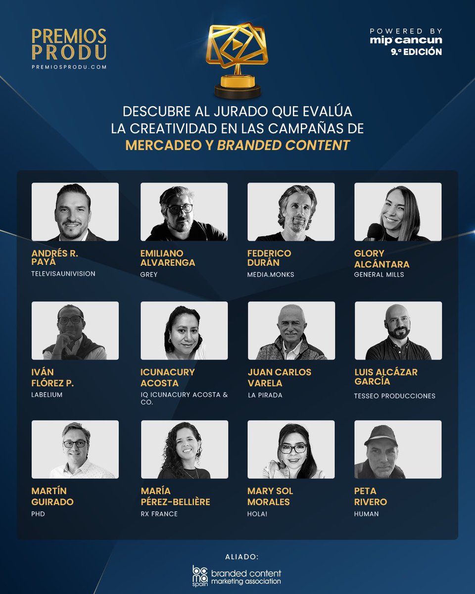 Premios PRODU (@premiosprodu) on Twitter photo Descubre al jurado que evalúa la creatividad en las campañas de mercadeo y ‘branded content’ en los #PremiosPRODU2025.
🏆 Historias que inspiran, educan y cuidan nuestro planeta también tienen su lugar.
Aliado: <a href="/BCMA_Spain/">BCMA Spain</a> Descubre al jurado que evalúa la creatividad en las campañas de mercadeo y ‘branded content’ en los #PremiosPRODU2025.
🏆 Historias que inspiran, educan y cuidan nuestro planeta también tienen su lugar.
Aliado: <a href="/BCMA_Spain/">BCMA Spain</a>