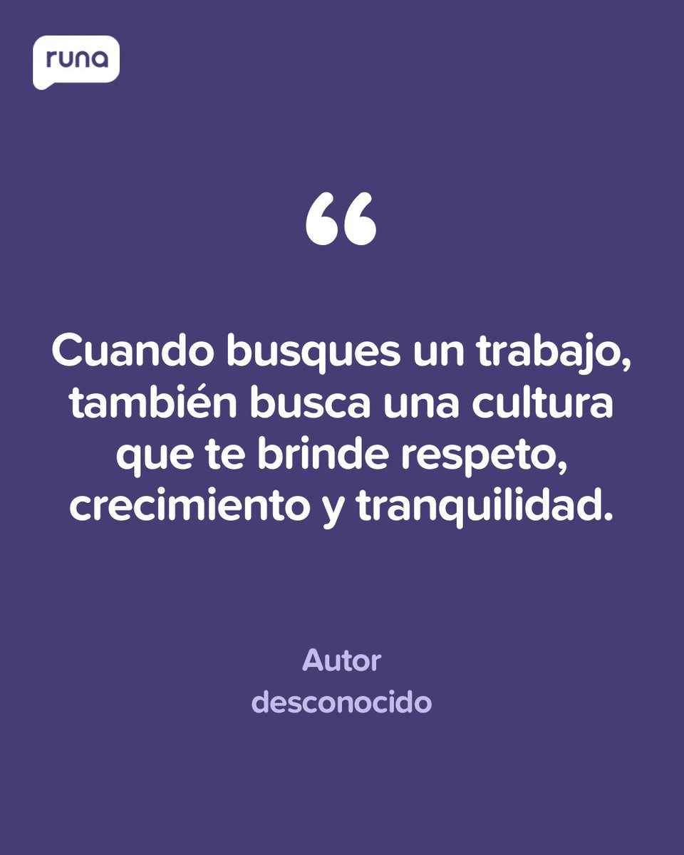 🔍 No solo busques un puesto… busca un lugar donde puedas crecer con bienestar.
Un buen salario importa, pero una cultura de respeto, desarrollo y equilibrio hace toda la diferencia.

Porque no se trata solo de trabajar, sino de sentirte valorado cada día.

#RunaHR #RRHH