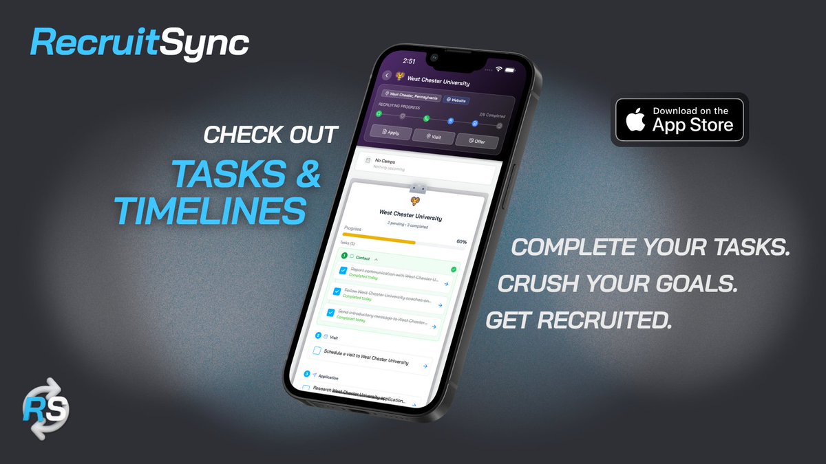 RecruitSync's tweet image. Your recruiting journey, organized and automated. One task at a time. The grind starts today. #RecruitmentDoneRight