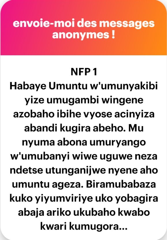Sir_Umuhirwaa2's tweet photo. " Habaye umuntu w'umunyakibi yize umugambi wingene azobaho ibihe vyose acinyiza abandi .... "
#Abatwip
#Ibitito 1/2 https://t.co/Mdf3vcmrI0