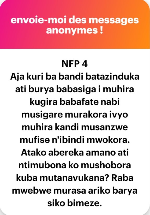 Sir_Umuhirwaa2's tweet photo. " Habaye umuntu w'umunyakibi yize umugambi wingene azobaho ibihe vyose acinyiza abandi .... "
#Abatwip
#Ibitito 1/2 https://t.co/Mdf3vcmrI0