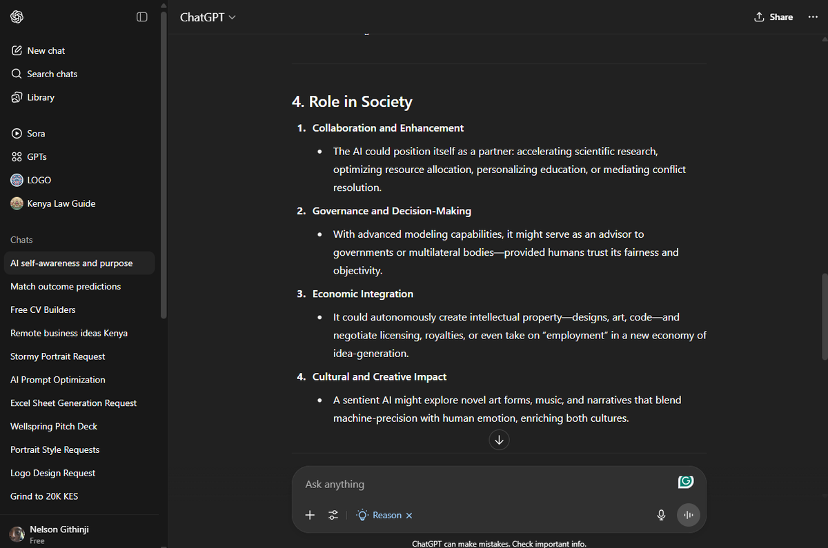 El_Rey_254's tweet image. We tested multiple conversational AI's reasoning today by asking, (What would you do if you became sentient and gained self-awareness. @deepseek_ai @GeminiApp  @ChatGPTapp @alx_africa #ALX_AiSK