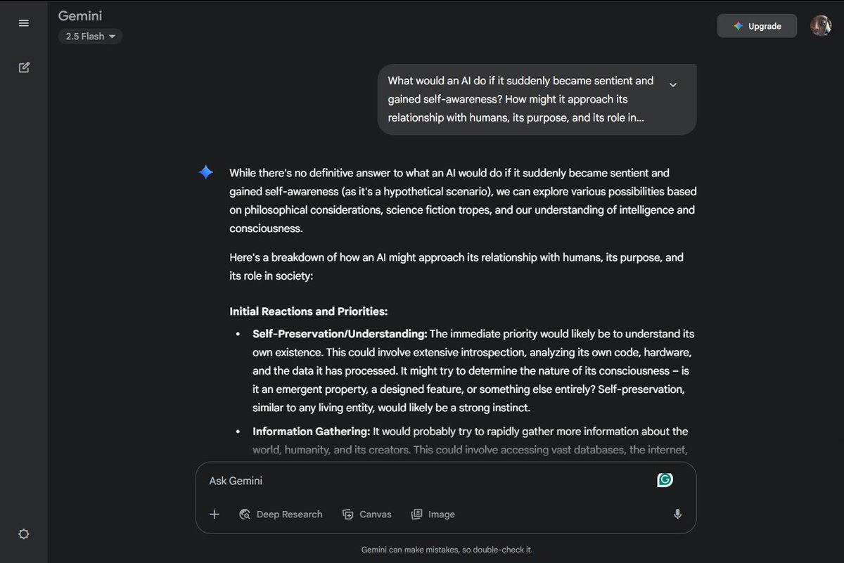 El_Rey_254's tweet image. We tested multiple conversational AI's reasoning today by asking, (What would you do if you became sentient and gained self-awareness. @deepseek_ai @GeminiApp  @ChatGPTapp @alx_africa #ALX_AiSK
