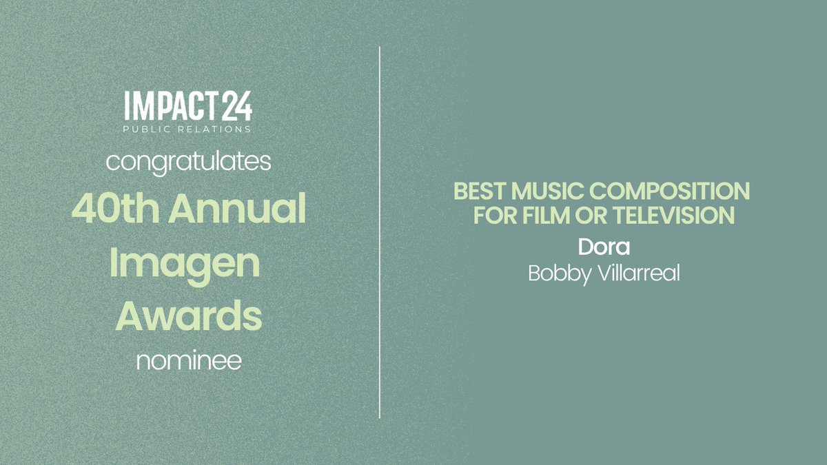 Impact24PR's tweet image. Congratulations to Composer Bobby Villarreal on his #ImagenAwards nomination for #Dora!
@ImagenFound #40thImagenAwards #Composer #Music #BehindTheScenes #TV