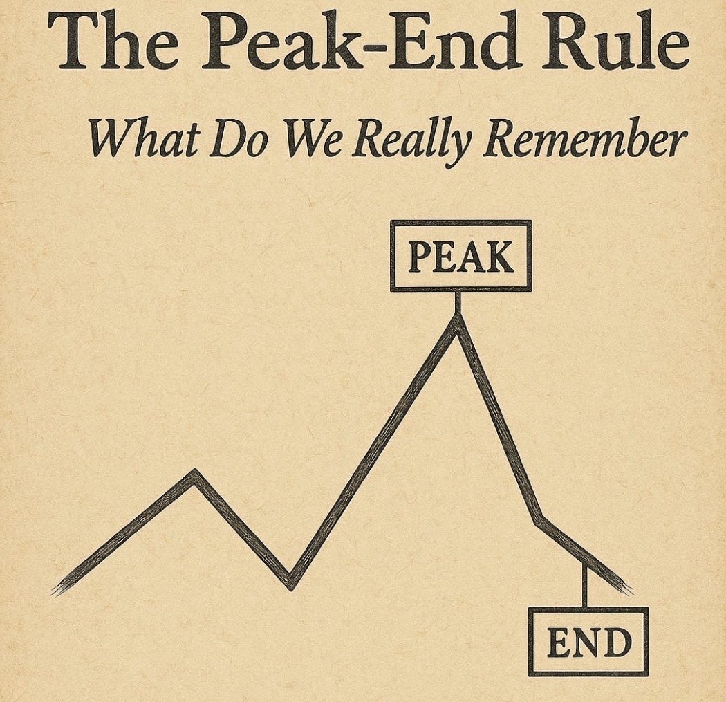 Why do some moments stay with us and others fade away?

According to Nobel laureate
Daniel Kahneman, we are more likely to remember just two parts of any experience: the peak and the end. This is known as the Peak End Rule and it reshapes how we think about memory.

The rule