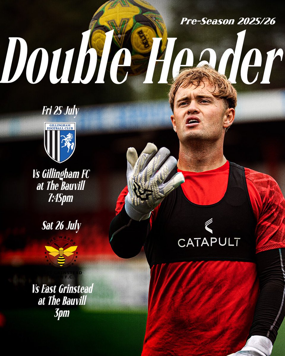 Join us for a Chats double header this weekend! 👊

Fri 25 July: <a href="/TheGillsFC/">Gillingham FC</a> — 7:45pm
Sat 26 July: @EGTFCWasps — 3:00pm 

𝗧𝗜𝗖𝗞𝗘𝗧𝗦 🎟️ shorturl.at/rSnBt

🔴⚪️⚫️ #UpTheChats