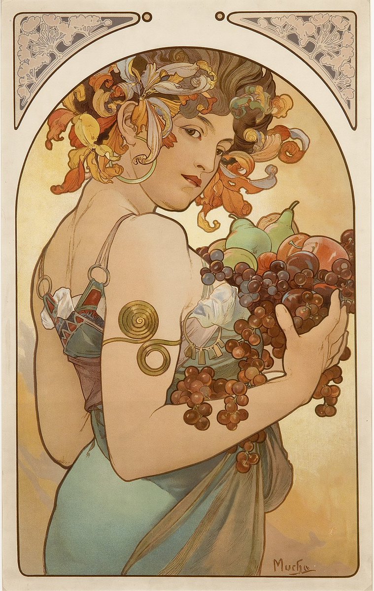 ascarpulla's tweet image. #QuadroDelGiorno
🎨#AlfonsMariaMucha (Ivančice, #24luglio 1860 – Praga, 14 luglio 1939) - Frutta, 1897.
Litografia: 66,2 × 44,4 cm.
Collezione privata