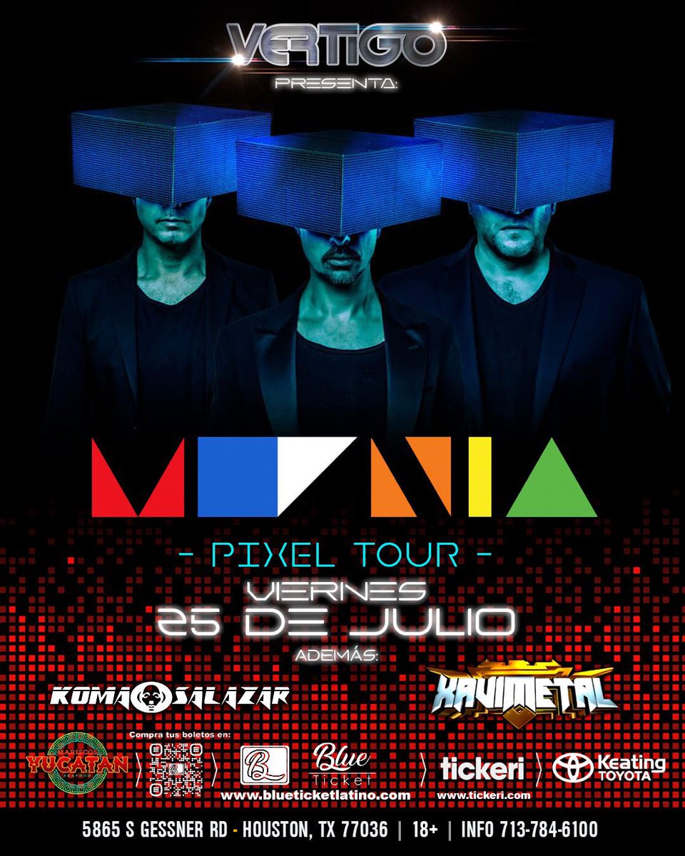 komasalazar's tweet photo. 💥ESTE VIERNES - MOENIA EN CONCIERTO. Houston Tx. 
NO TE LO PIERDAS. ❗️

📲 BOLETOS: https://t.co/xLdeiXoe4N

MOENIA - PIXEL TOUR 🟩🟪🟥🟦🟧🟨
MÚSICA ELECTRÓNICA EN ESPAŃOL.

Vértigo Houston 
📍5865 S Gessner 77036. https://t.co/6q5Di8XsS1