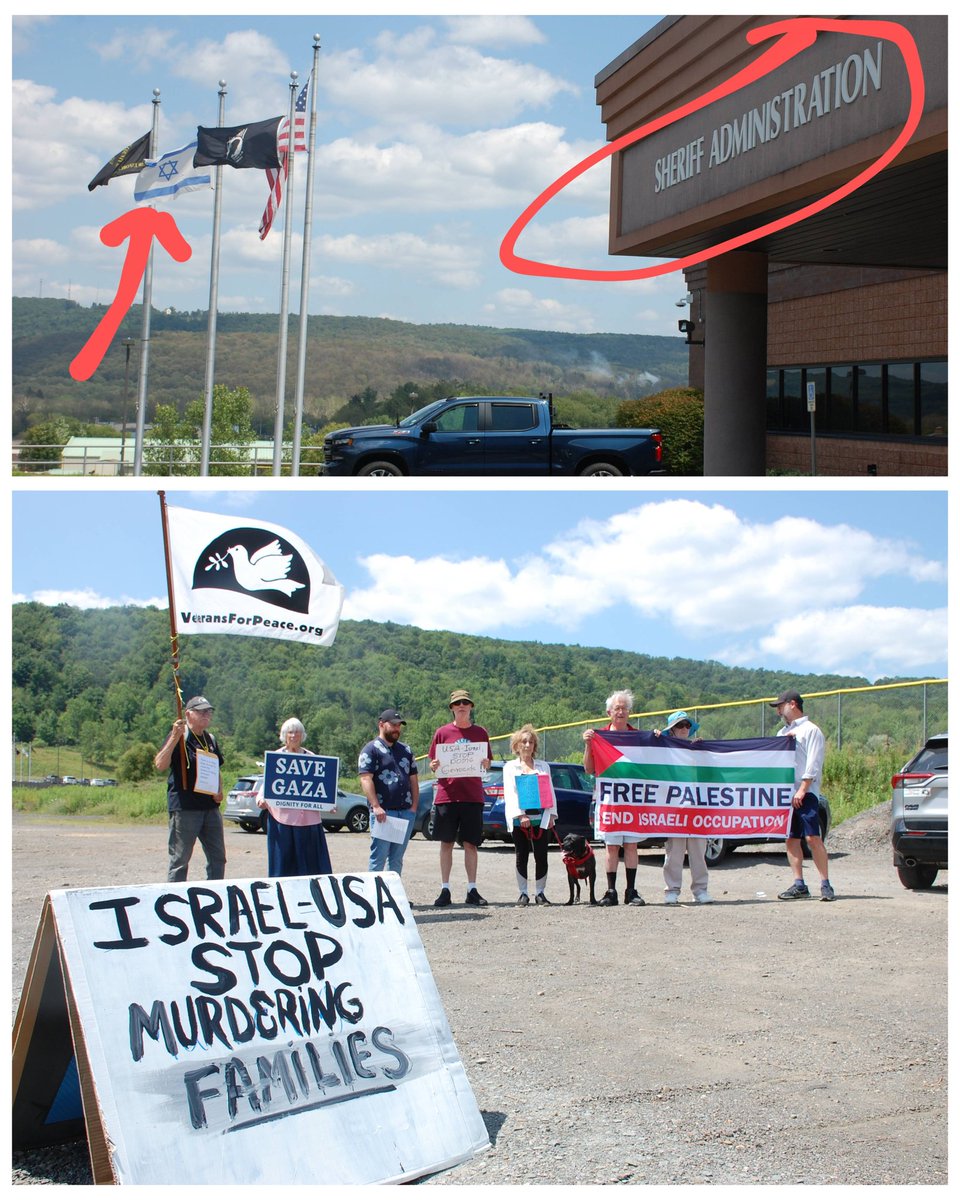 The Broome County Sheriff is flying the Israeli rag outside of their building. This is a county government in New York sporting the flag of a racist colony commiting genocide, so we will be outside demanding it gets taken down until it is gone.