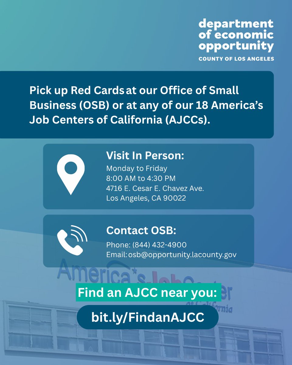 EconOppLA's tweet image. KNOW YOUR RIGHTS – No matter one’s immigration status, there are constitutional protections.
Download for free: bit.ly/ilrcRedCards
📍 Pick up a card in person at the DEO’s Office of Small Business or any of our 18 AJCCs: bit.ly/FindanAJCC